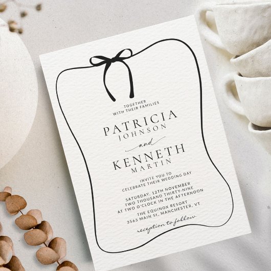 Zwart & White Line Art Bow Lijst Getextureerde bru Kaart