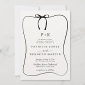 Zwart & White Line Art Bow Lijst Monogram Huwelijk Kaart (Voorkant)