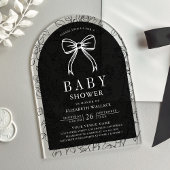 Zwart White Line Art Coquette Bow Baby shower Acryl Uitnodigingen