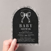 Zwart White Line Art Coquette Bow Baby shower Acryl Uitnodigingen (Insitu (Draagbaar))
