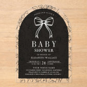 Zwart White Line Art Coquette Bow Baby shower Acryl Uitnodigingen (Voorkant)