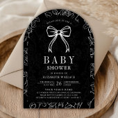 Zwart White Line Art Coquette Bow Baby shower Kaart