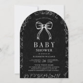 Zwart White Line Art Coquette Bow Baby shower Kaart (Voorkant)