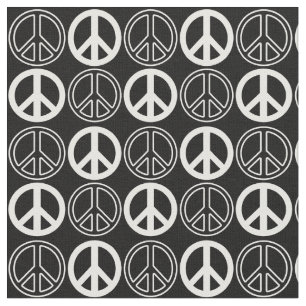 Zwart   White Peace Sign en omlijnd patroon Stof