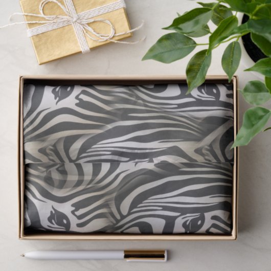Zwart - White Silhouette Zebra, herhaal ontwerp Tissuepapier (Geschenk)