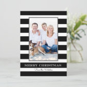 Zwart | White Stripe Merry-kerstfoto Feestdagenkaart (Staand voorkant)