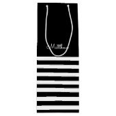 Zwart | White Stripe Pattern Wedding Favor Wijn Cadeautas (Voorkant)