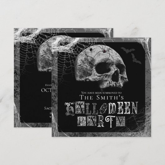 Zwart Widow-webben en Schedels Halloweenfeest Kaart (Voorkant / Achterkant)