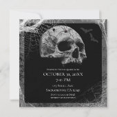 Zwart Widow-webben en Schedels Halloweenfeest Kaart (Achterkant)