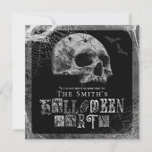 Zwart Widow-webben en Schedels Halloweenfeest Kaart (Voorkant)