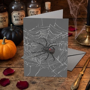 Zwart Widowspin en Spinnenweb Teken Kunst Kaart