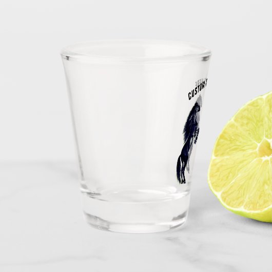 Zwart wild paard met ruitglas aangepaste tekst shot glas (Links)