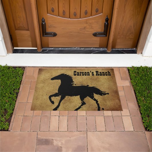 Zwart, Wilde Paard Silhouet, Custom Deurmat (Buiten)