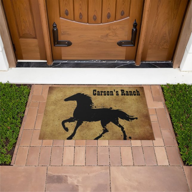 Zwart, Wilde Paard Silhouet, Custom Deurmat (Buiten)