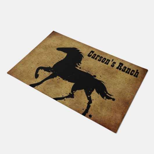 Zwart, Wilde Paard Silhouet, Custom Deurmat (Schuin)