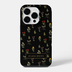 Zwart Wildflower bloemmotief Chique iPhone 14 Plus Hoesje