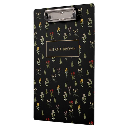 Zwart  Wildflower bloempatroon Klembord (Links)