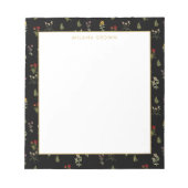 Zwart  Wildflower & Gouden Naam Notitieblok (Voorkant)