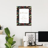 Zwart Wildflower Lijst Baby shower Welkom Poster (Thuiskantoor)