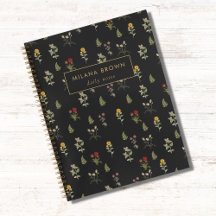 Zwart  Wildflower Patroon Gouden Naam Chic