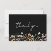 Zwart Wildflower Vrijgezellenfeest Dank u Bedankkaart (Voorkant)
