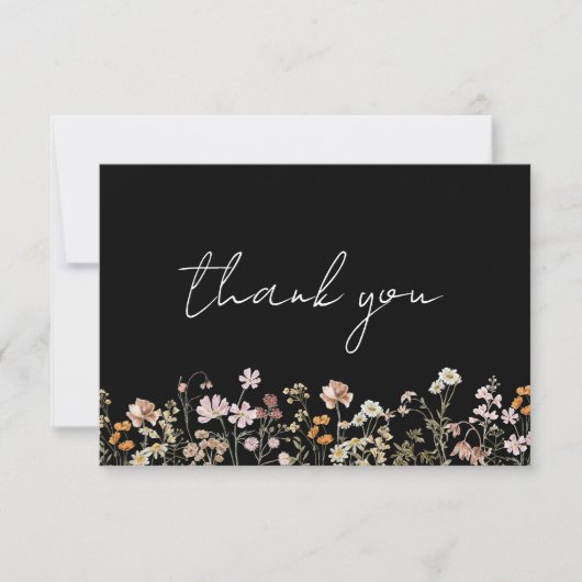 Zwart Wildflower Vrijgezellenfeest Dank u Bedankkaart (Voorkant)