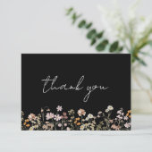 Zwart Wildflower Vrijgezellenfeest Dank u Bedankkaart (Staand voorkant)