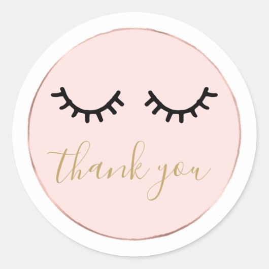 Zwart Wimpers Roos Goud Roze Dank u Ronde Sticker (Voorkant)