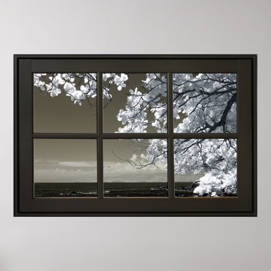 Zwart WIndow Lijst Ominous White Tree Blossom Uitz Poster (Voorkant)