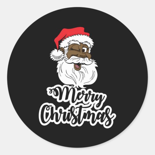 Zwart Winking Santa Merry Afrikaans Amerikaans Ker Ronde Sticker (Voorkant)