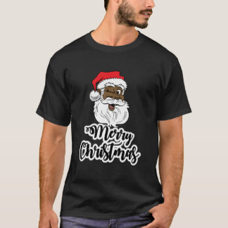 Zwart Winking Santa Merry Afrikaans Amerikaans Ker T-shirt