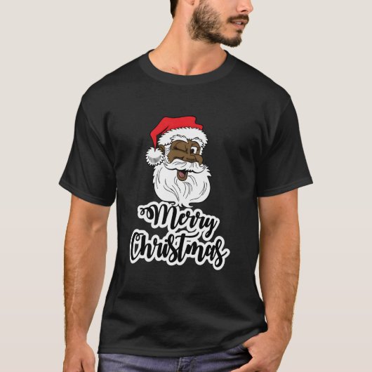 Zwart Winking Santa Merry Afrikaans Amerikaans Ker T-shirt (Voorkant)