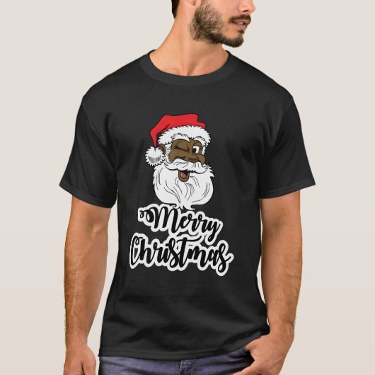 Zwart Winking Santa Merry Afrikaans Amerikaans Ker T-shirt (Voorkant)