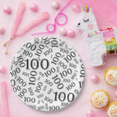 Zwart/wit 100th Birthday Party Number Pattern Papieren Bordje (Feest)