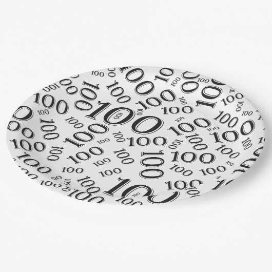 Zwart/wit 100th Birthday Party Number Pattern Papieren Bordje (Gekanteld)
