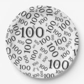 Zwart/wit 100th Birthday Party Number Pattern Papieren Bordje (Voorkant)