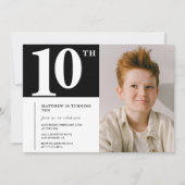 Zwart Wit 10e verjaardag uitnodiging Chic Foto (Voorkant)