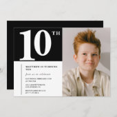 Zwart Wit 10e verjaardag uitnodiging Chic Foto (Voorkant / Achterkant)