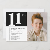 Zwart Wit 11e verjaardag uitnodiging Chic Foto (Voorkant)