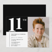 Zwart Wit 11e verjaardag uitnodiging Chic Foto (Voorkant / Achterkant)