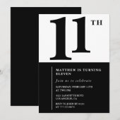 Zwart-wit 11e verjaardag uitnodiging Eenvoudig (Voorkant / Achterkant)