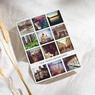 Zwart-wit 12 Vierkante Foto Grid Collage Feestdagenkaart