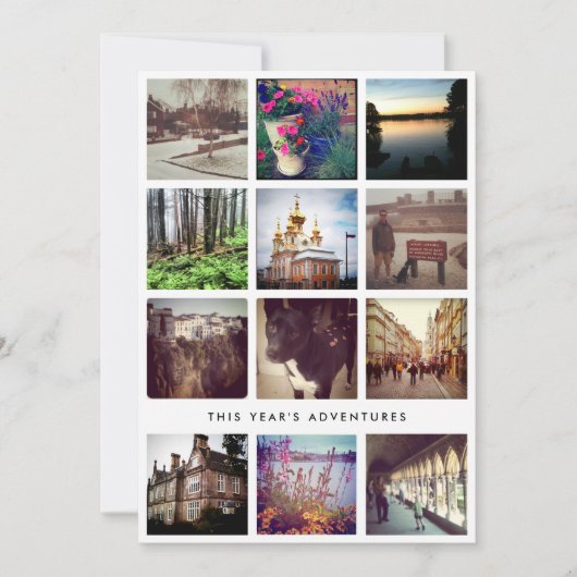 Zwart-wit 12 vierkante foto-raster collage  feestdagenkaart (Voorkant)