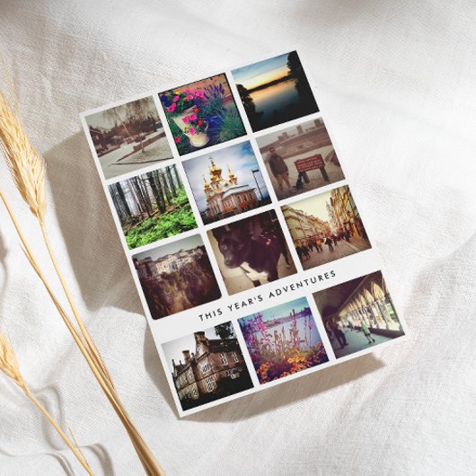 Zwart-wit 12 vierkante foto-raster collage  feestdagenkaart