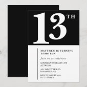 Zwart-wit 13e verjaardag uitnodiging Chic (Voorkant / Achterkant)