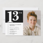 Zwart Wit 13e verjaardag uitnodiging Chic Foto (Voorkant)