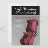 Zwart Wit 15de Trouwdag Rode Rozen Kaart (Voorkant)