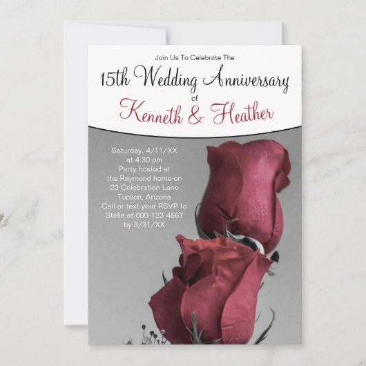 Zwart Wit 15e Bruiloft Jubileum Rood Rozen Kaart (Voorkant)