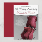 Zwart Wit 15e Bruiloft Jubileum Rood Rozen Kaart (Voorkant / Achterkant)