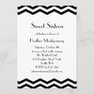  zwart & wit 1920's Sweet Sixteen Invite Kaart